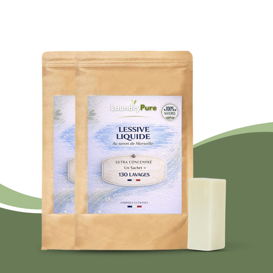 Pack recharge (soit environ 6 mois) = 132 lavages X2 (= 264 lavages) + 1 gomme détachante