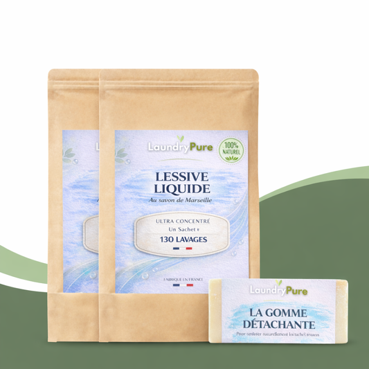 Pack recharge = 130 lavages X2 + 1 gomme détachante